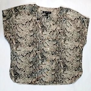 INC Women's Snake-Skin Graphic Satin Button-Down Sleep Top S NWOT
